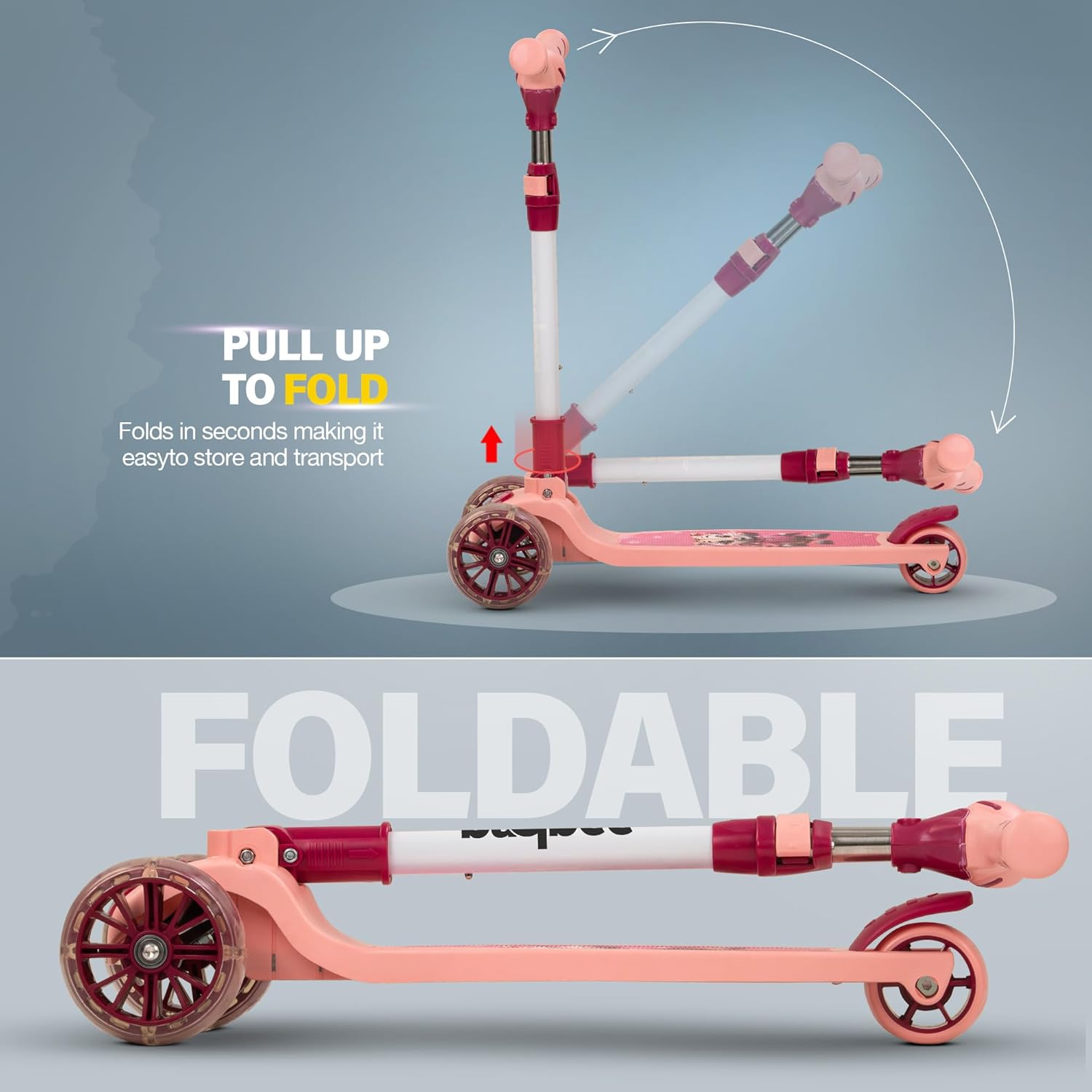 Baybee Kitty Kick Scooter for Kids, Foldable Kids Scooter- Pink Baybee Kitty Kick Scooter for Kids, Foldable Kids Scooter- Pink