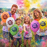 Happy Holi 30pcs Colorful Printed Balloons for Decoration | Festive Holi Decor Items for Home, Office & Parties