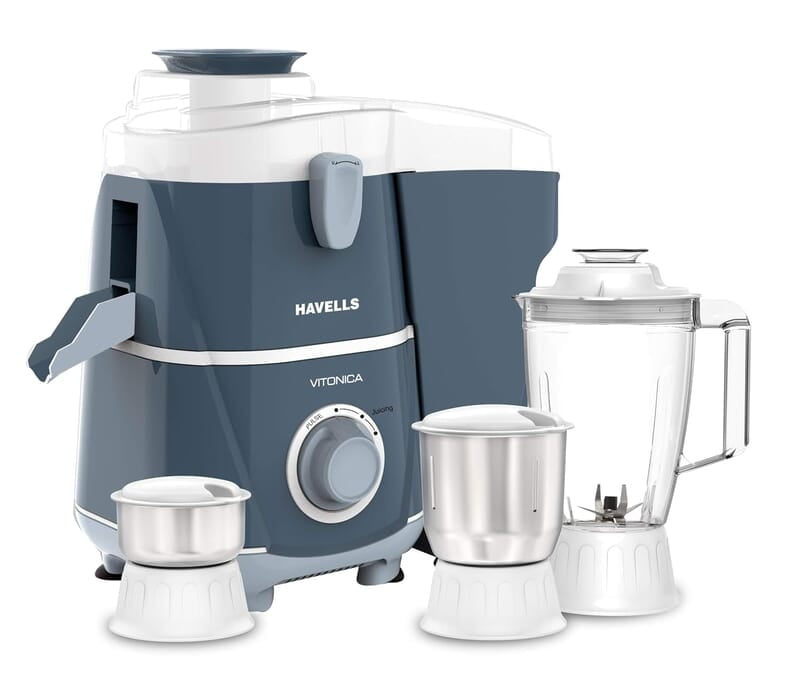 Havells Vitonica 500W Juicer Mixer Grinder with 3 Stainless Steel Jar, Large Size Pulp Container