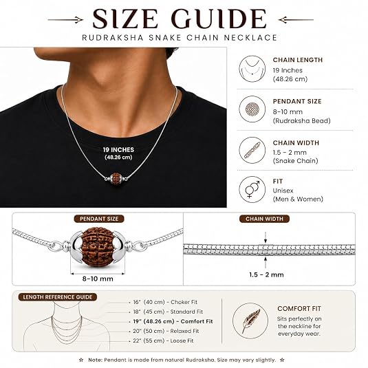 92.5 Sterling Silver Rudraksha Pendant with Snake Chain | Spiritual Necklace for Men & Women