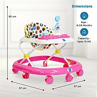 Mee Mee Baby Walker with 3-Level Adjustable Height – Red | Musical Tray