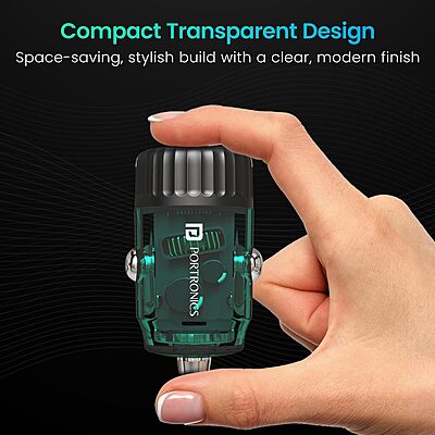 Portronics 36W Car Charger | Dual Port USB-A & Type-C PD | Fast charging for smartphones & tablets | Compact design | Overload protection | Ideal for travel | Compatible with all devices.