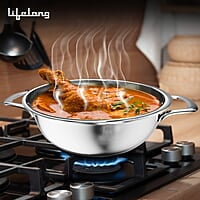 Lifelong Triply Stainless Steel Kadai with Stainless Steel Lid 1.8 L Capacity 22 cm