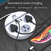 Portronics Power Plate 5 1500W Power Converter with 3 AC Sockets & 3 USB Ports White