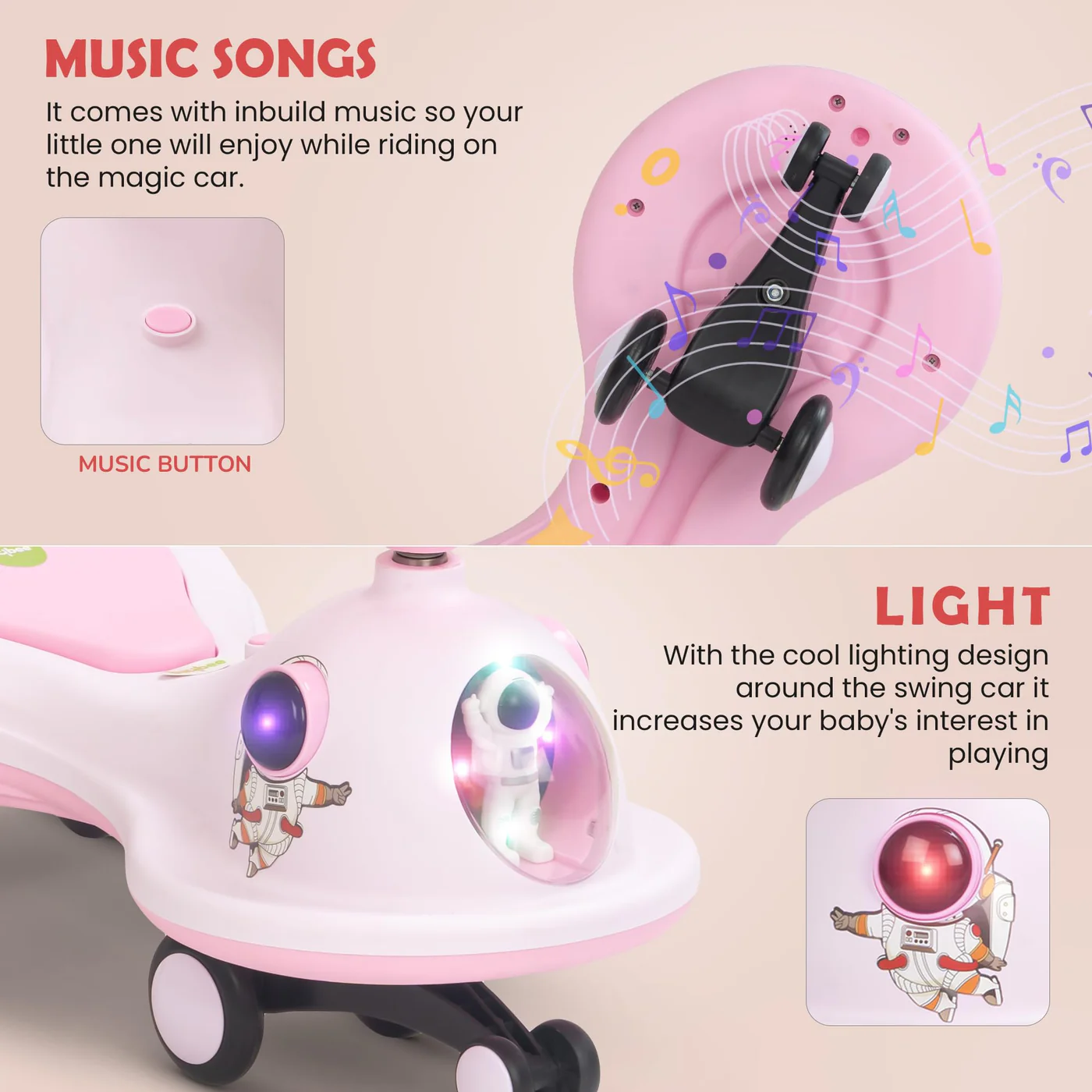 Baybee Astro Baby Swing Car for Kids-Dark Pink Baybee Astro Baby Swing Car for Kids-Dark Pink