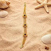 Impon Gold Plated Multi Stone Bracelet for Women | Triple Chain Design with Red Stones | Traditional Elegant Hand Chain