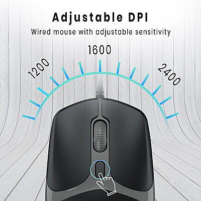 Portronics Toad 103 Wired Mouse – 1200 DPI | 4 Buttons | 1.25m USB Cable | Black | 1 Year Warranty