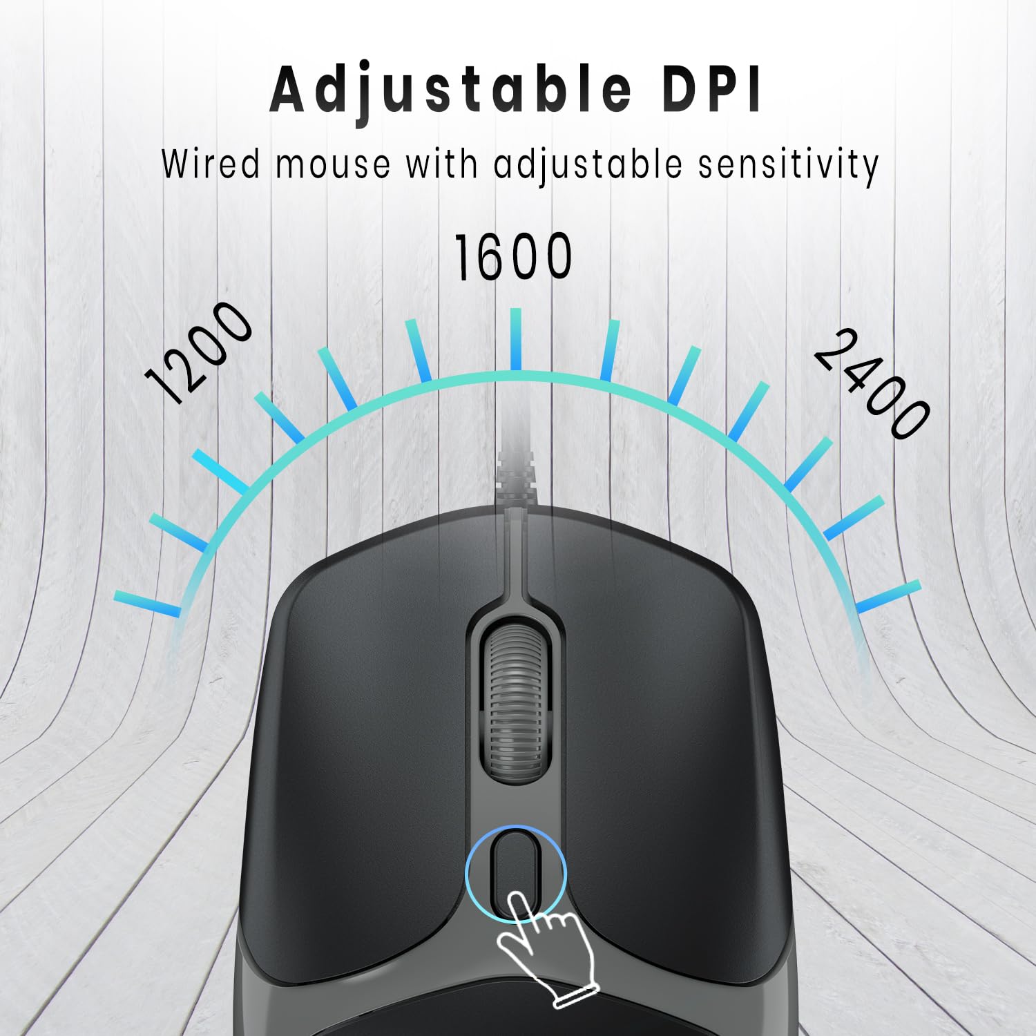 Portronics Toad 103 Wired Mouse – 1200 DPI | 4 Buttons | 1.25m USB Cable | Black | 1 Year Warranty