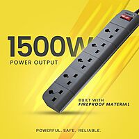 Lapcare Surgee 5 extension board with 5 universal sockets, 1.5 m cord, 1500 W capacity, fire‑proof build and short‑circuit protection.