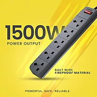 Lapcare Surgee 5 extension board with 5 universal sockets, 1.5 m cord, 1500 W capacity, fire‑proof build and short‑circuit protection.