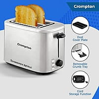Crompton SunBrown Royale Pop-up Toaster 800W with Bun Warming Rack  7 Browning Levels with Reheat, Defrost & Cancel Function