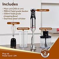 AGARO Royal Hand Blender & Chopper, 1500W Copper Motor, 2 Modes & 20 adjustable Speed, Chopping, Mixing, Puree, Stainless Steel Blades