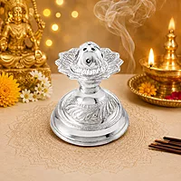 Silver Agarbatti Stand Lotus Design Incense Sticks Holder
