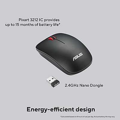Open Box ASUS WT300 /Ambidextrous Design,Runs on 1 AA Battery- upto 15 months life, 1600 DPI Wireless Optical Mouse