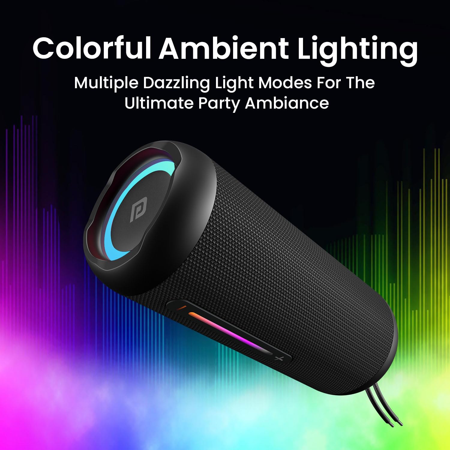 Portronics Breeze 5 25W Portable Bluetooth Speaker, 6H Playtime, Built-in Mic, RGB LEDs, TWS Mode, BT 5.3, USB, SD, AUX, FM Radio, IPX5 Water Resistant, Type C Charging (Black)