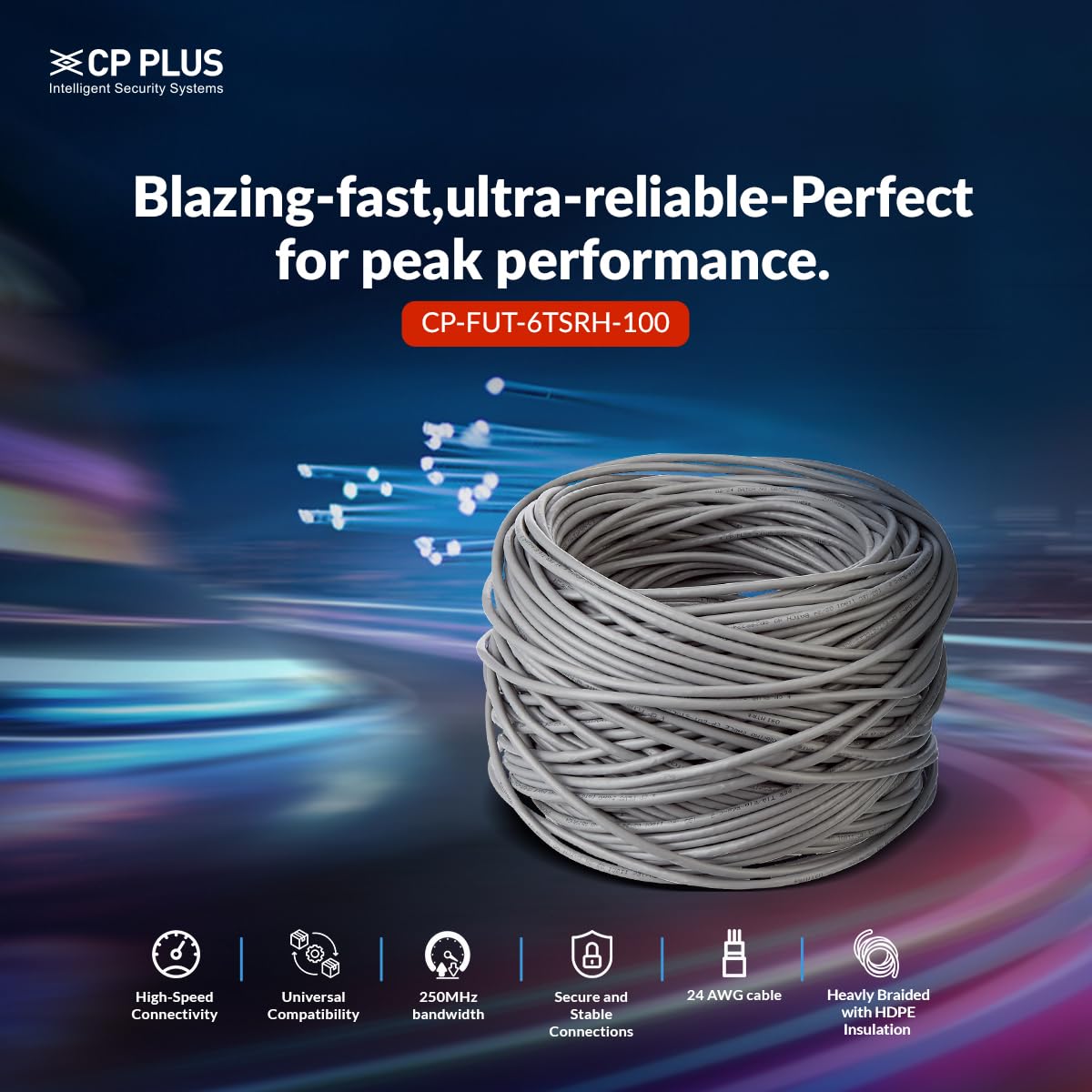 Open Box CP PLUS Cat 6 Ethernet 100 meter Cable with high speed connectivity | Universal compatibility | Secure and Stable Connection | 24 AWG 4 Pair UTP Cable (CP-EUT-6TSRH-100)
