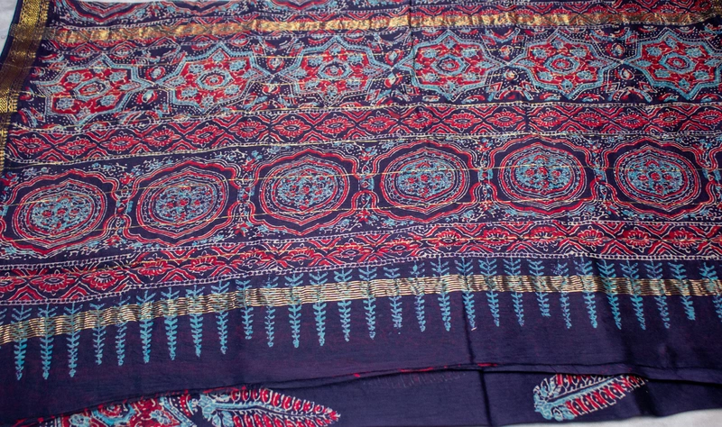 Maheswari Silk - Deep Purple with Floral Handblock Print