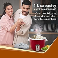 AGARO Elegant Electric Rice Cooker, 1L, 400W, Automatic Boiler, Steamer, Removable Aluminium Pot