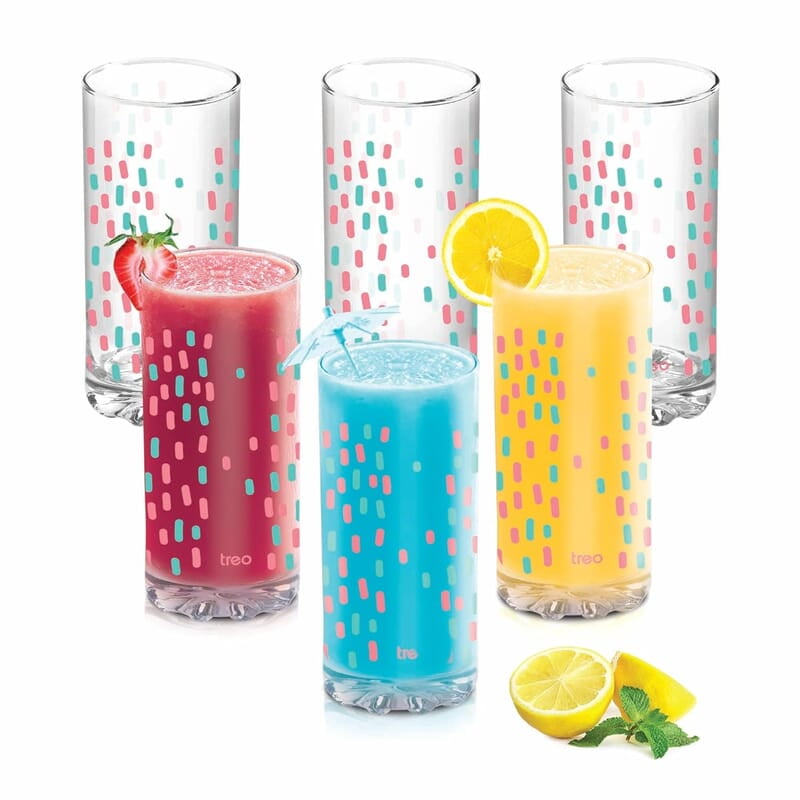 Treo by Milton D Ziner Torrent Glass Set of 6, 316 ml, Rainbow Sprinkles