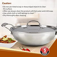 AGARO Regency Tri-Ply Steel Kadai, 2.75L Capacity, 26 cm  Stainless Steel