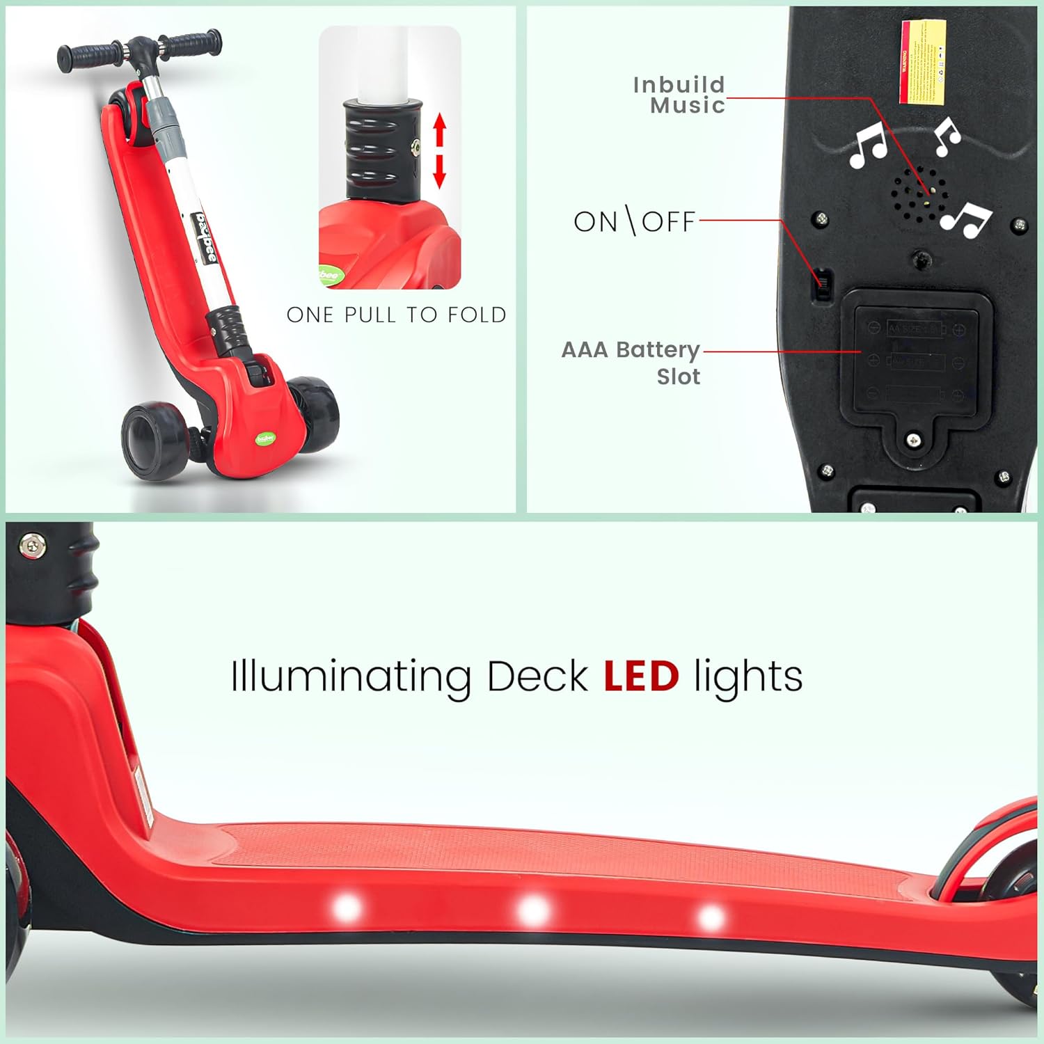 Baybee Phantom Skate Scooter for Kids, Foaldble 3 Wheel Kids Scooter with 3 Height Adjustable- Red Baybee Phantom Skate Scooter for Kids, Foaldble 3 Wheel Kids Scooter with 3 Height Adjustable- Red