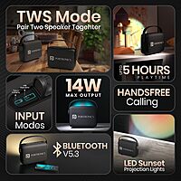 Portronics 2392 Resonate BT Speaker – 14W  Bluetooth v5.3  LED Sunset Projection  TWS  USB  Black