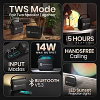 Portronics 2392 Resonate BT Speaker – 14W Bluetooth v5.3 LED Sunset Projection TWS USB Black