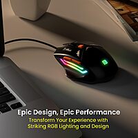 Portronics Vader Grey Gaming Mouse – 6400 DPI, ergonomic design, customizable buttons, RGB lighting, high precision, smooth tracking, durable build.
