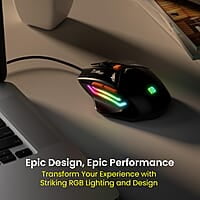 Portronics Vader Wired Gaming Mouse with 6 Buttons, Thumb Support, Adjustable DPI (6400 Max), RGB Light Effects, Ergonomic Design, 1.5 m Long USB Cable for Laptop & PC