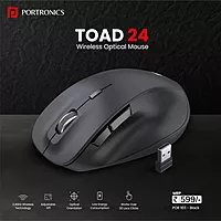 Portronics Toad 24: Wireless Mouse featuring 1611 DPI for precise tracking, USB connectivity for easy plug-and-play, ergonomic design for comfort, and a sleek finish for modern aesthetics.