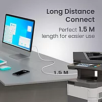 Portronics PrintLink 1.5 – USB-A to B Printer Cable, 1.5M, high-speed data transfer, durable design, compatible with various printers, ideal for home and office use, flexible and tangle-free.