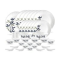La Opala Opal Glass Dinner Set 35 pcs, Silken Charm, White