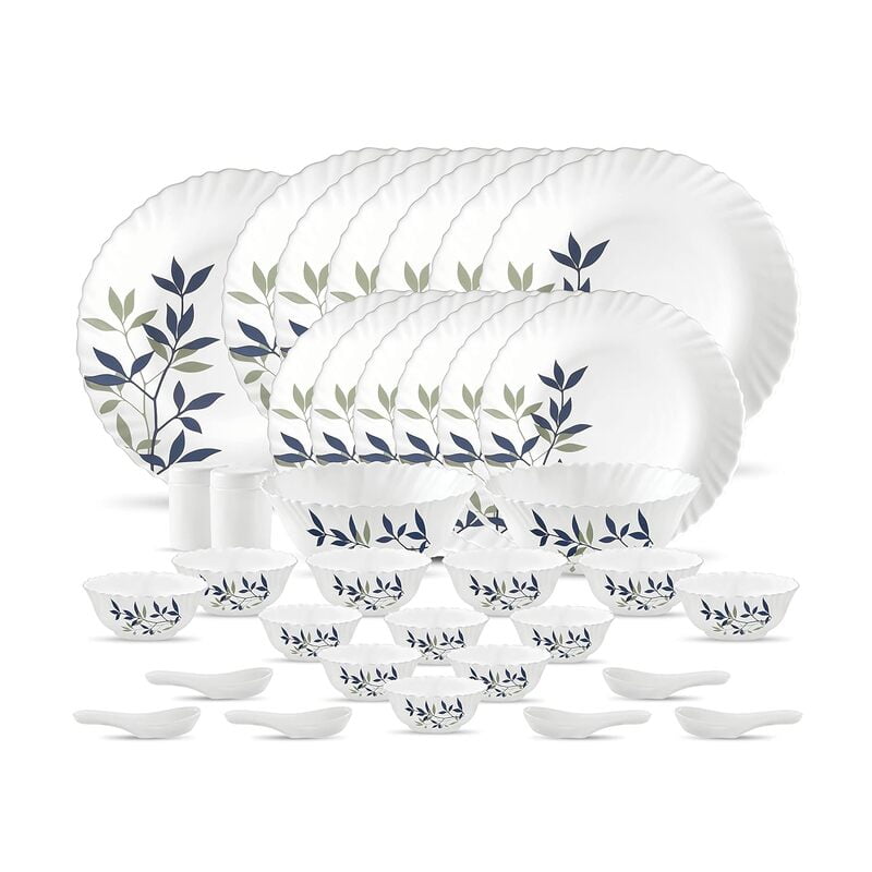 La Opala Opal Glass Dinner Set 35 pcs, Silken Charm, White