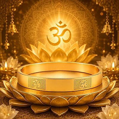Om Engraved Gold Plated Kada Bracelet for Men & Women | Spiritual Designer Bangle