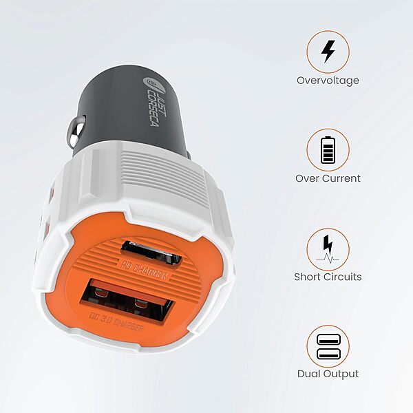 Just Corseca SSPEED PD 20W Car Charger – USB & Type-C | Fast Charging | With Type-C Cable