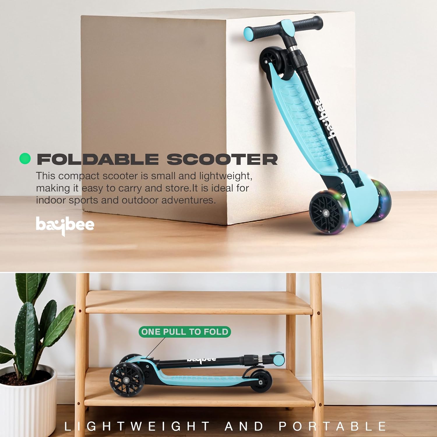 Baybee Zoomie Foldable Kick Scooter for Kids-Blue Baybee Zoomie Foldable Kick Scooter for Kids-Blue