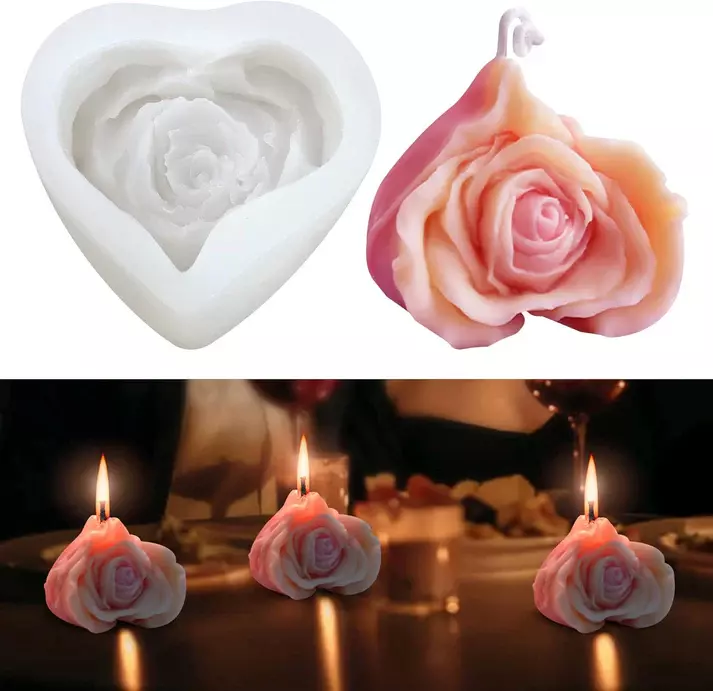 Silicon Mold Candle 3D Rose Petals Heart Shape