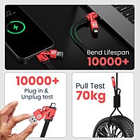 Portronics Procharge 4 Cable – 60W, 4-in-1, Red+Black. Charge multiple devices simultaneously with this versatile cable. Durable design, fast charging, and stylish colors make it a must-have!