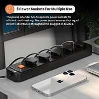 Portronics Power Plate 13 – 5 Sockets, 2M Cord, 1500W, Surge Protection, Compact Design, Ideal for Home & Office, Overload Protection, Durable Build, Easy to Use, Perfect for Multiple Devices.