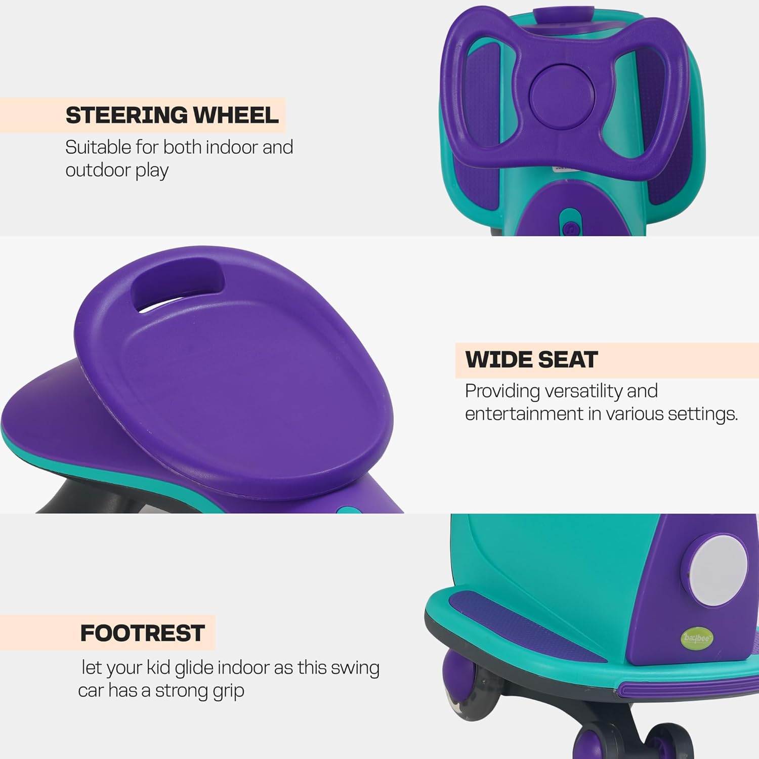 Baybee Nord Kids Magic Swing Car for Kids- Green/Violet Baybee Nord Kids Magic Swing Car for Kids- Green/Violet