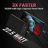 Portronics Luxcell B 10K 10000 mAh 22.5W Fast Charging Power Bank, Ultra Slim Power Bank with Mach USB-A Output, Type C PD Output