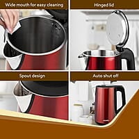 AGARO Insignia Electric Kettle, 1.8L, Double Layered Kettle, 100% Stainless Steel Inner Metallic Red