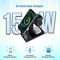 Portronics Bella 2 15W Magnetic Wireless Charger – 3-in-1 with Digital Alarm Clock | Black