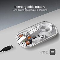 Portronics Toad 8 Transparent Wireless Mouse – Dual Mode BT & 2.4GHz | White | 1 Year Warranty