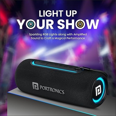 Portronics Resound 2 15W HD Sound Portable Wireless Bluetooth Speaker, in-Built Mic, RGB Lights, TWS Connectivity, Bluetooth v5.3, IPX5 Water Resistant, Type C Charging Port Portronics Resound 2 15W HD Sound Portable Wireless Bluetooth Speaker, in-Built Mic, RGB Lights, TWS Connectivity, Bluetooth v5.3, IPX5 Water Resistant, Type C Charging Port