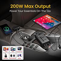 Portronics Zaptor 200W Car Inverter – Dual AC Sockets | Type-C PD & USB-A Fast Charging | Black