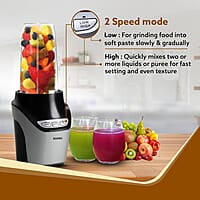 AGARO Marvel Nutri Blender, BPA Free 2 Tritan Jars, 1000W, 100% Copper Motor, 2 Speed Modes with Pulse, Detachable Base, Stainless Steel Blades, Blend, Mix, Grind, Smoothie, Juice Maker, Black