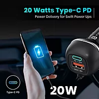 Portronics 71W Triple Output Car Charger with Type-C PD & USB Fast Charging Black