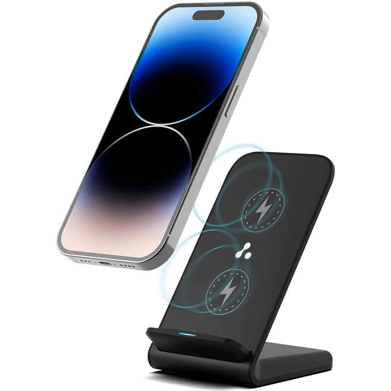 Ambrane 15W Wireless Charging Stand for iPhone 14/13/12 Series, Galaxy S23/S22/S21/S20/Note20 Series, OnePlus 9/9 Pro, Apple Watch & Other Qi Devices Powerpod