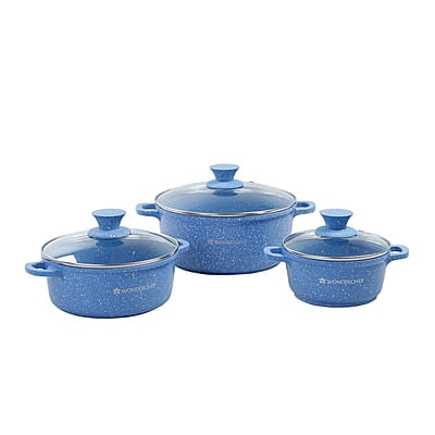 Wonderchef Granite Die-Cast Non-Stick 6-Piece Casserole Set with Lids Blue